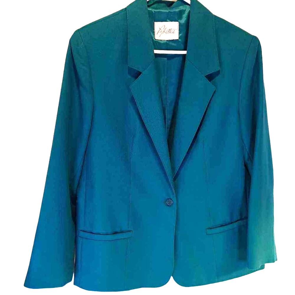 Pykettes Women's Suit Jacket Teal Green Single Breasted Long Sleeves Pockets M